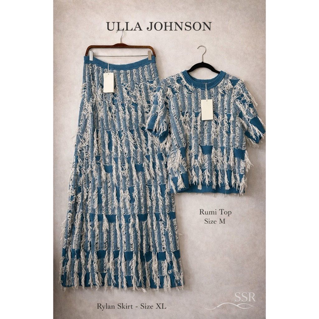 Ulla Johnson Rylan Skirt & Rumi Top Set Fringe Knit Bluette Nwt Xl/M Boho Luxe
